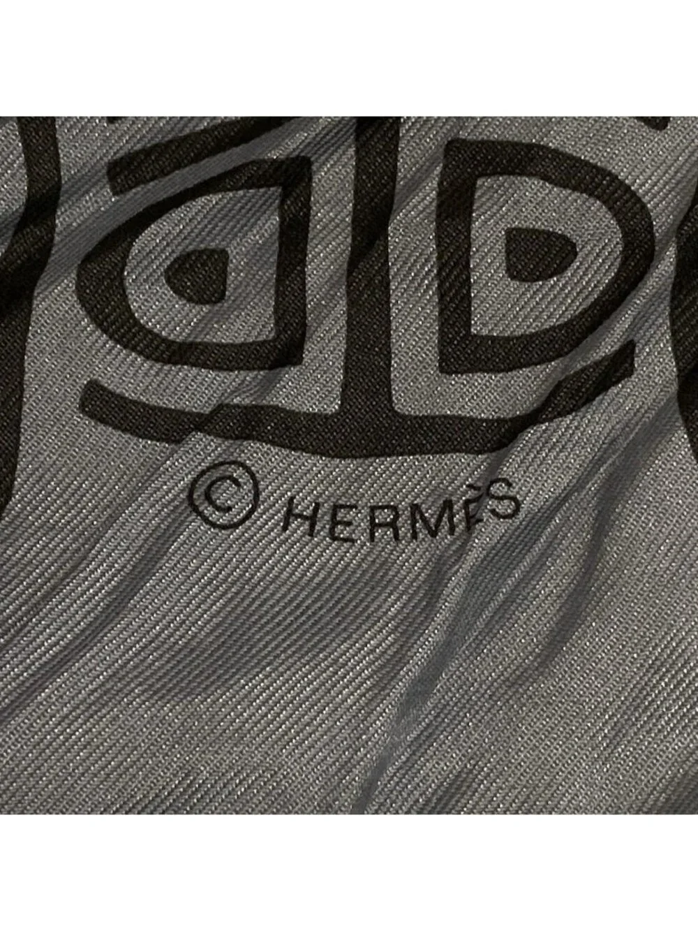 Hermes Shawl Carre Dark Gray White Black Cotton Silk Scarf - Picture 2 of 6